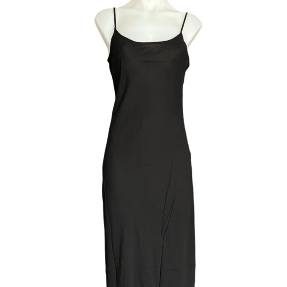 Rumored size M & L Vintage Slip Maxi Dress Black Medium / Large Retro Crepe Glam - Picture 4 of 16